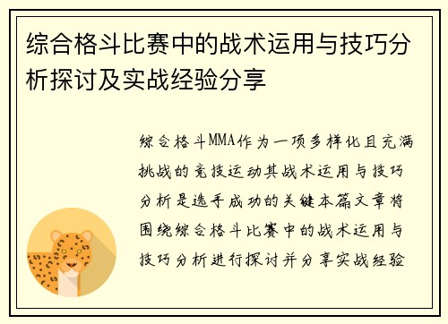 综合格斗比赛中的战术运用与技巧分析探讨及实战经验分享